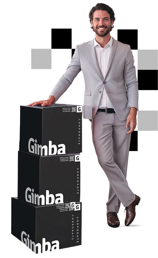 Pessoa com caixas Gimba